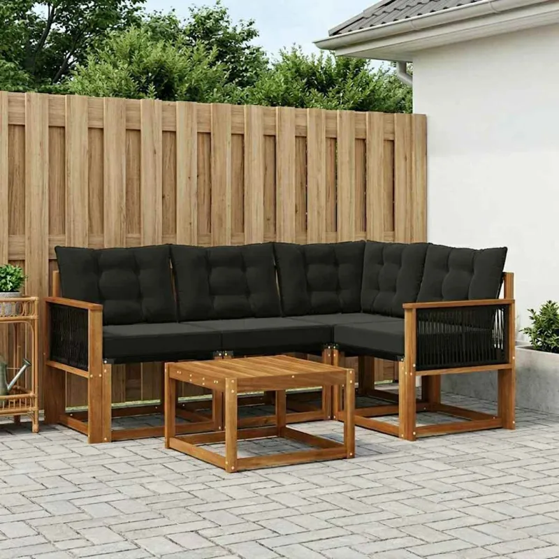 Lauko sofos komplektas su pagalve 5 pcs Natūrali ir juoda