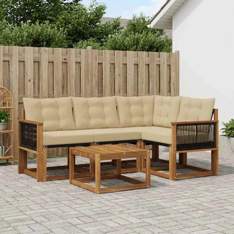 Lauko sofos komplektas su pagalve 5 pcs Natūralus ir bežinis