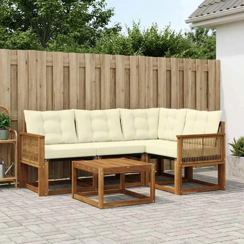 Lauko sofos komplektas su pagalve 5 pcs Natūralus ir grietinėlė