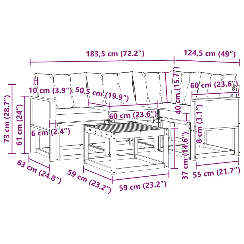 Lauko sofos komplektas su pagalve 5 pcs Natūralus ir grietinėlė
