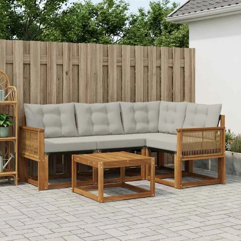 Lauko sofos komplektas 5 pcs Natūrali ir šviesiai pilka