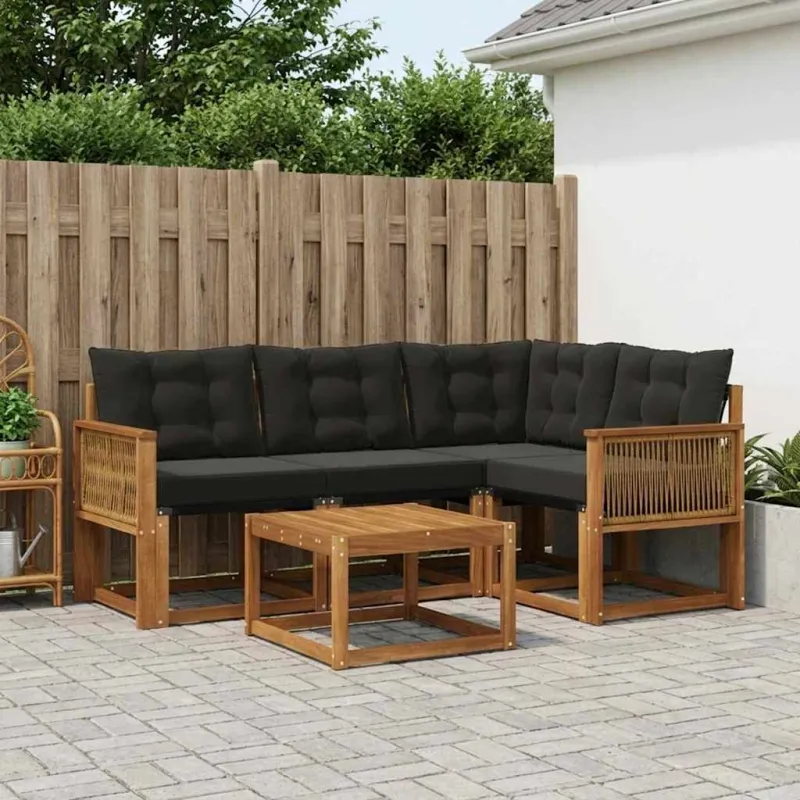 Lauko sofos komplektas su pagalve 5 pcs Natūrali ir juoda
