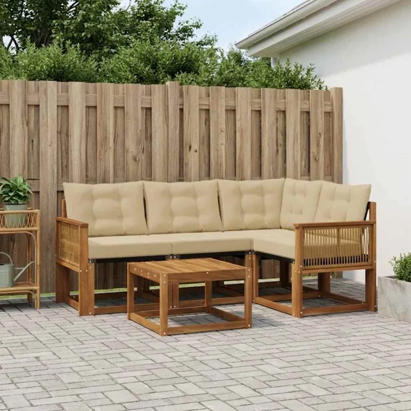 Lauko sofos komplektas su pagalve 5 pcs Natūralus ir bežinis