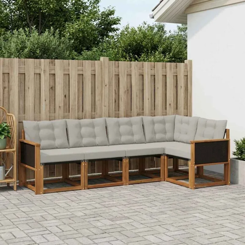 Lauko sofos komplektas 5 pcs Natūrali ir šviesiai pilka