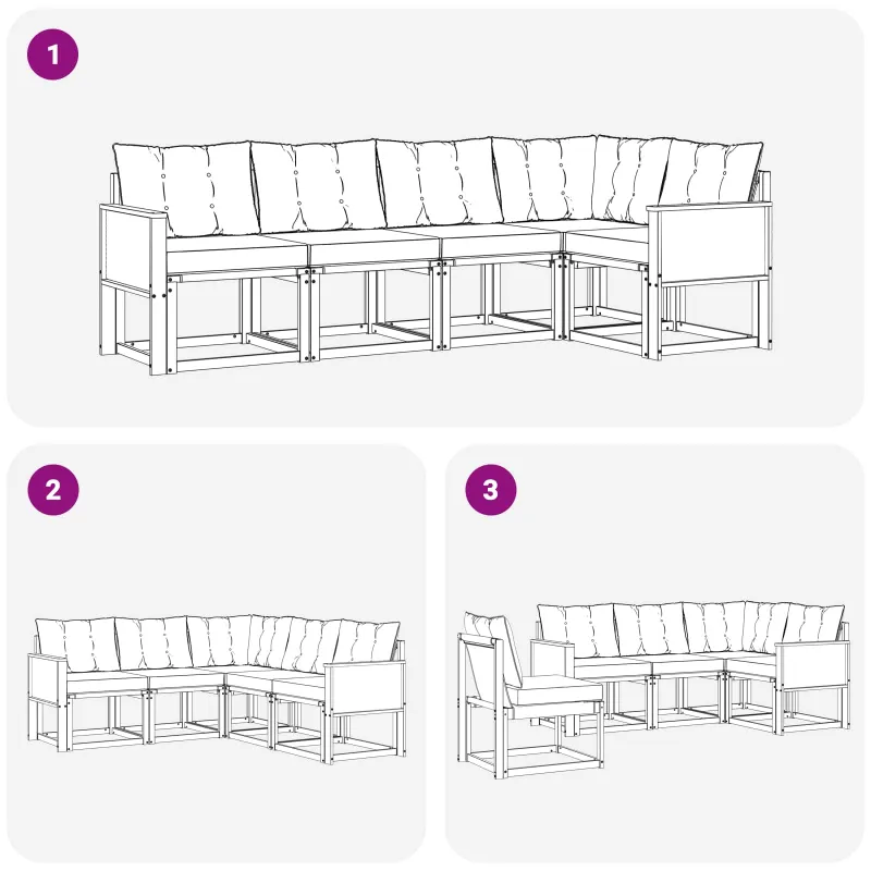 Lauko sofos komplektas 5 pcs Natūrali ir šviesiai pilka