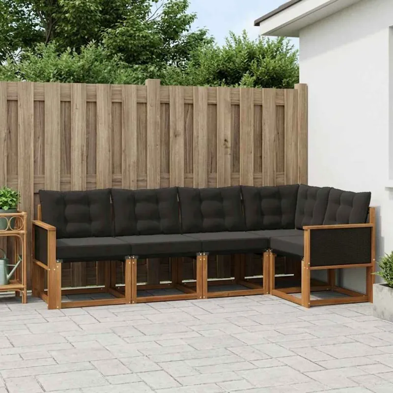 Lauko sofos komplektas su pagalve 5 pcs Natūrali ir juoda