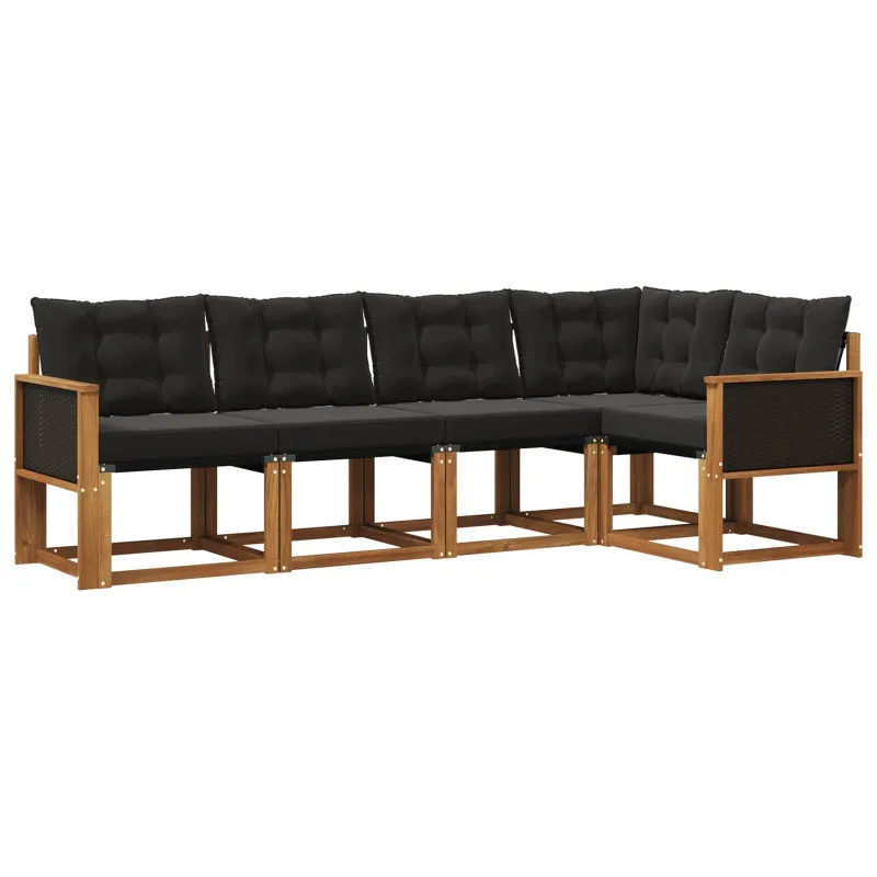 Lauko sofos komplektas su pagalve 5 pcs Natūrali ir juoda