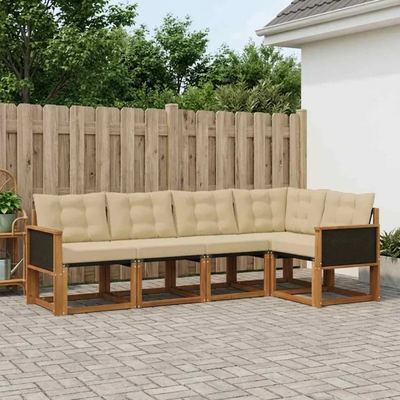 Lauko sofos komplektas su pagalve 5 pcs Natūralus ir bežinis
