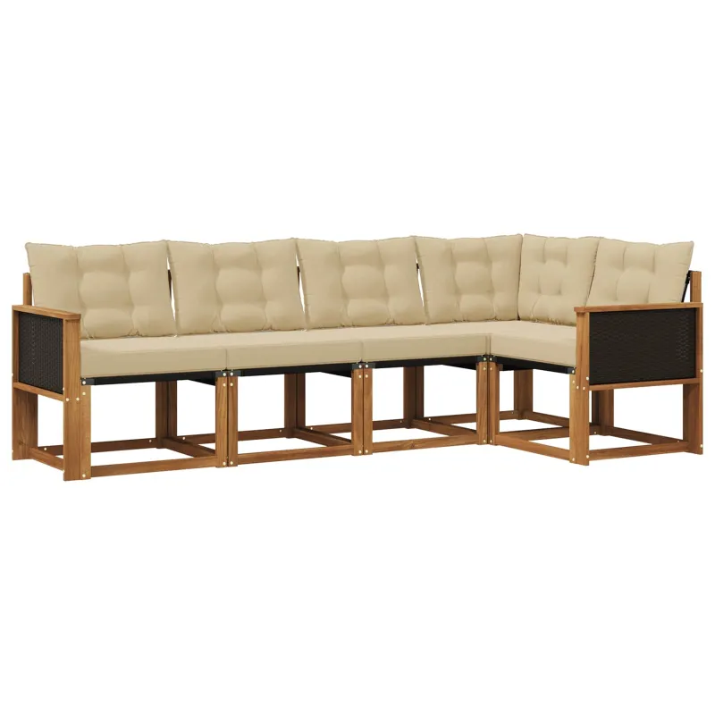 Lauko sofos komplektas su pagalve 5 pcs Natūralus ir bežinis