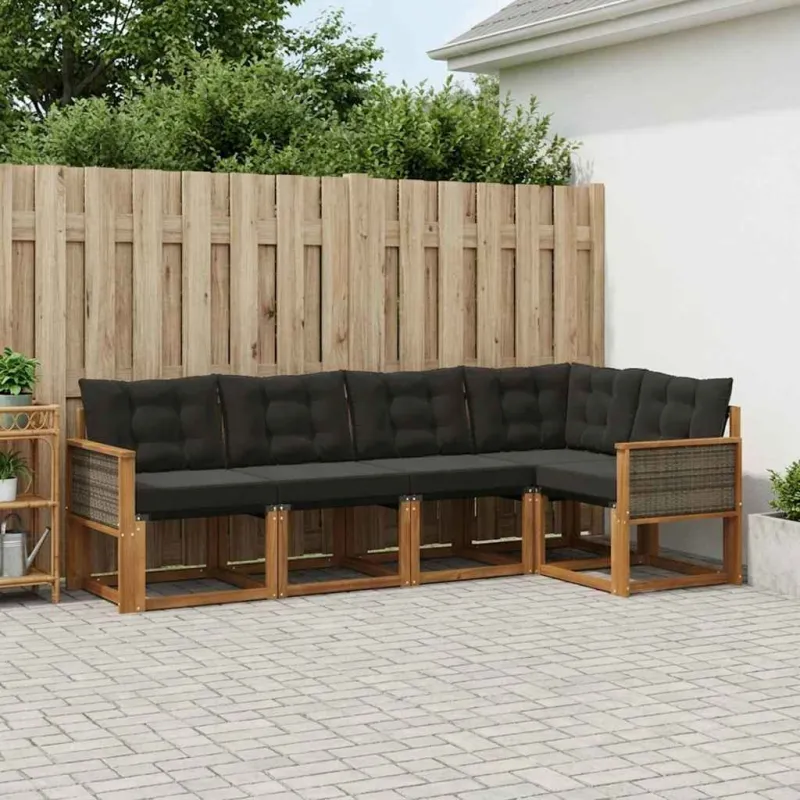 Lauko sofos komplektas su pagalve 5 pcs Natūrali ir juoda