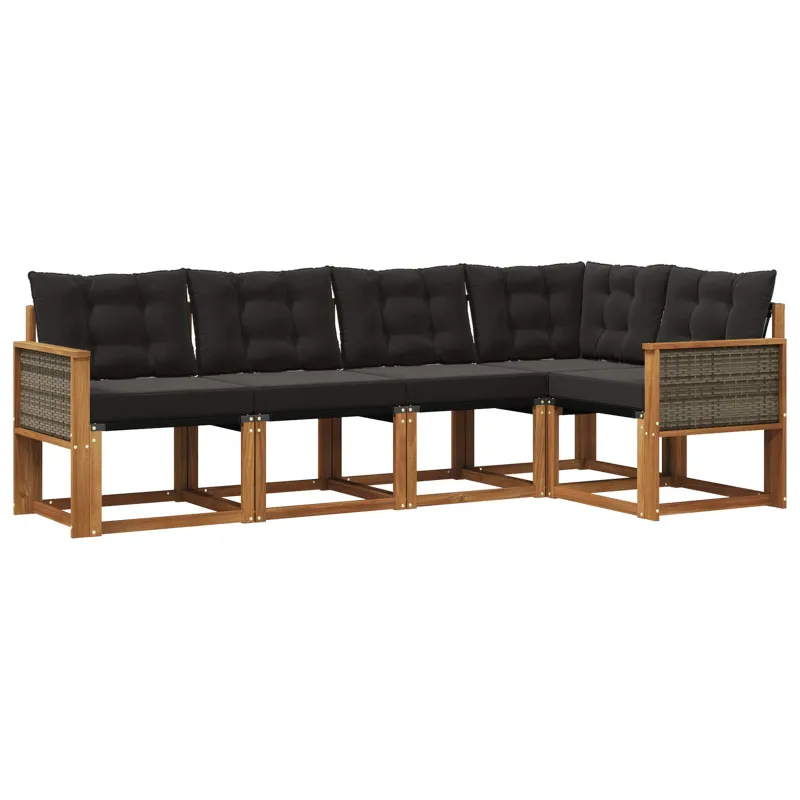 Lauko sofos komplektas su pagalve 5 pcs Natūrali ir juoda