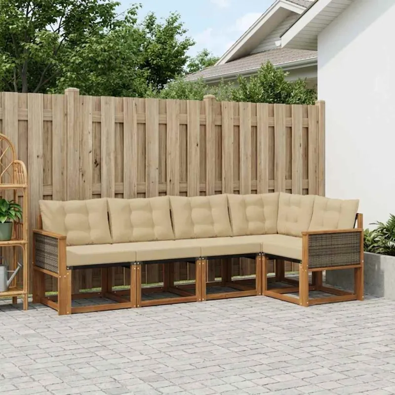 Lauko sofos komplektas su pagalve 5 pcs Natūralus ir bežinis