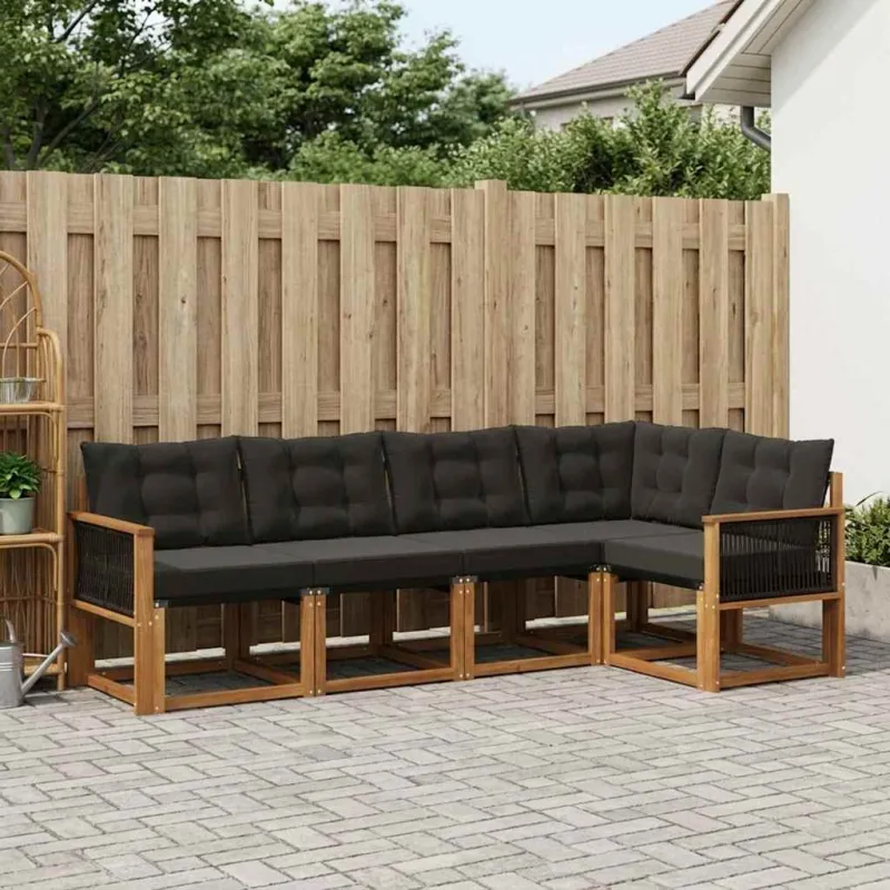 Lauko sofos komplektas su pagalve 5 pcs Natūrali ir juoda