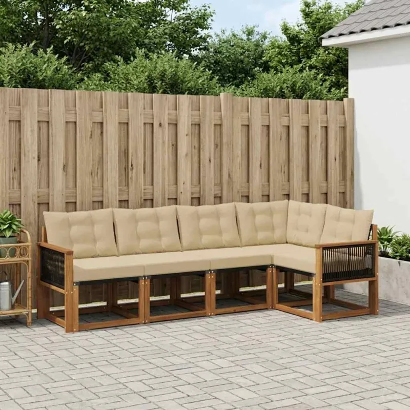 Lauko sofos komplektas su pagalve 5 pcs Natūralus ir bežinis