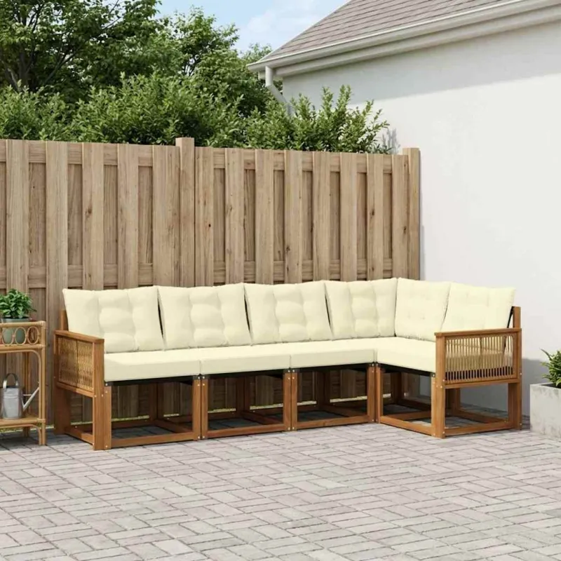 Lauko sofos komplektas su pagalve 5 pcs Natūralus ir grietinėlė