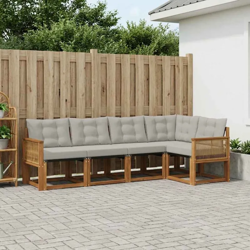 Lauko sofos komplektas 5 pcs Natūrali ir šviesiai pilka