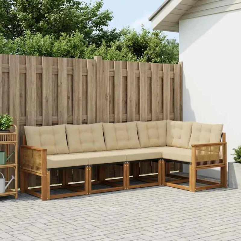 Lauko sofos komplektas su pagalve 5 pcs Natūralus ir bežinis