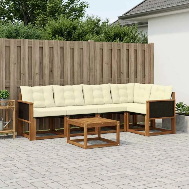 Lauko sofos komplektas su pagalve 6 pcs Natūralus ir grietinėlė