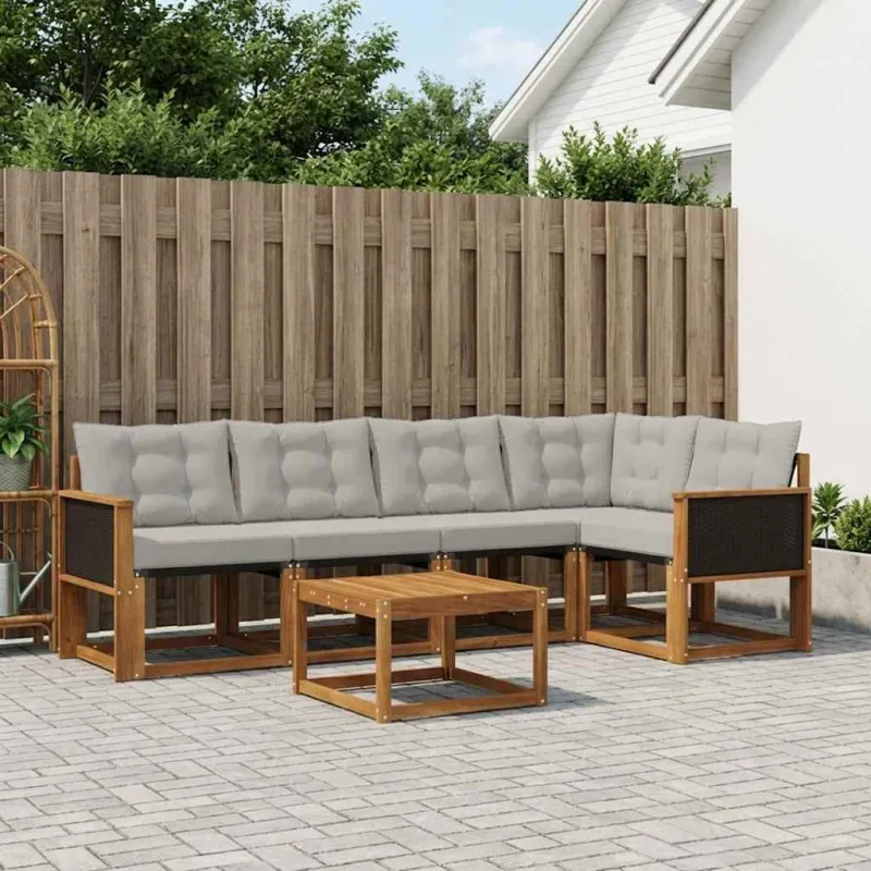Lauko sofos komplektas 6 pcs Natūrali ir šviesiai pilka