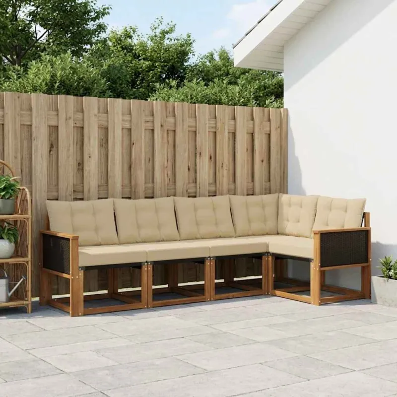 Lauko sofos komplektas su pagalve 6 pcs Natūralus ir bežinis