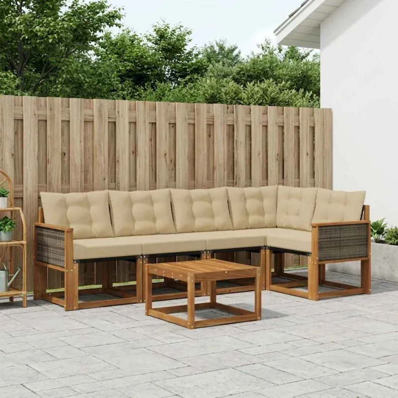 Lauko sofos komplektas su pagalve 6 pcs Natūralus ir bežinis
