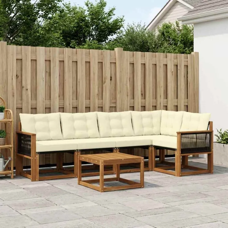 Lauko sofos komplektas su pagalve 6 pcs Natūralus ir grietinėlė