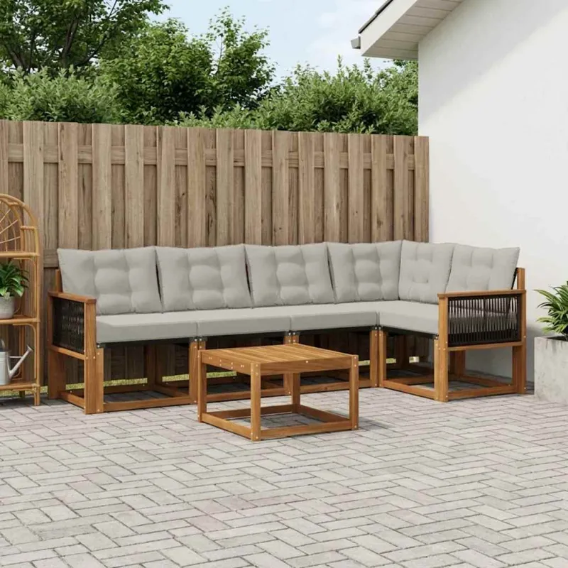Lauko sofos komplektas 6 pcs Natūrali ir šviesiai pilka