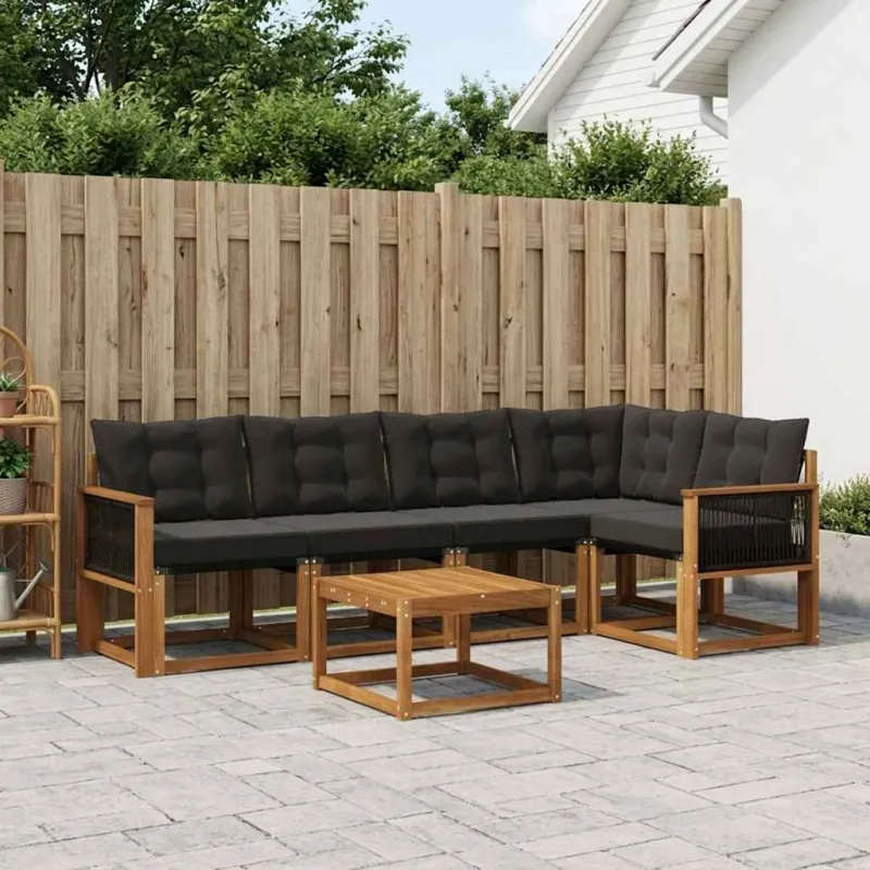 Lauko sofos komplektas su pagalve 6 pcs Natūrali ir juoda