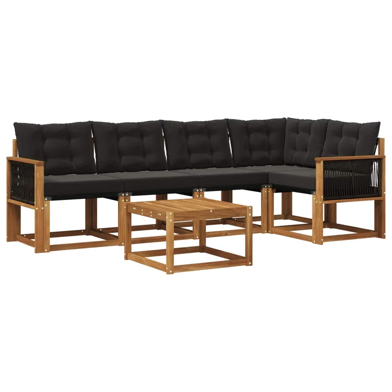 Lauko sofos komplektas su pagalve 6 pcs Natūrali ir juoda