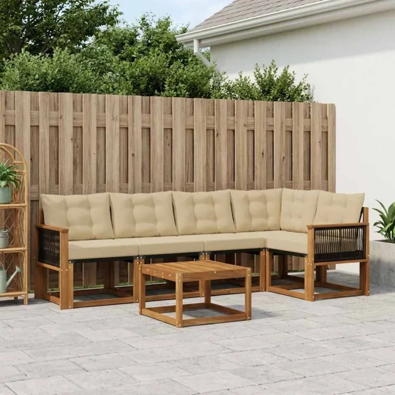 Lauko sofos komplektas su pagalve 6 pcs Natūralus ir bežinis