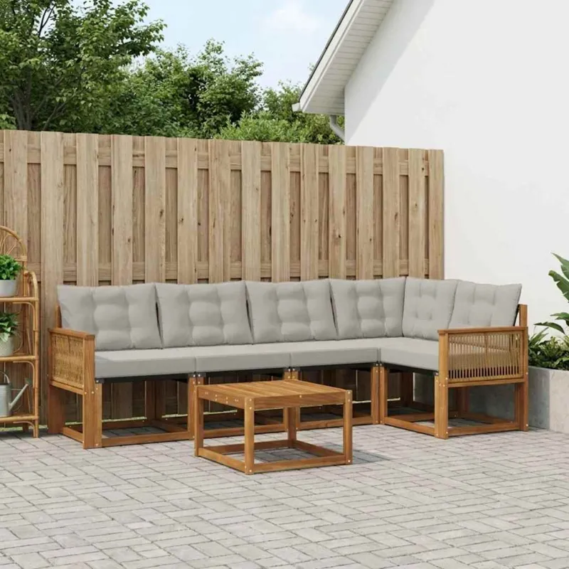 Lauko sofos komplektas 6 pcs Natūrali ir šviesiai pilka