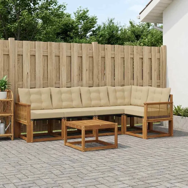 Lauko sofos komplektas su pagalve 6 pcs Natūralus ir bežinis