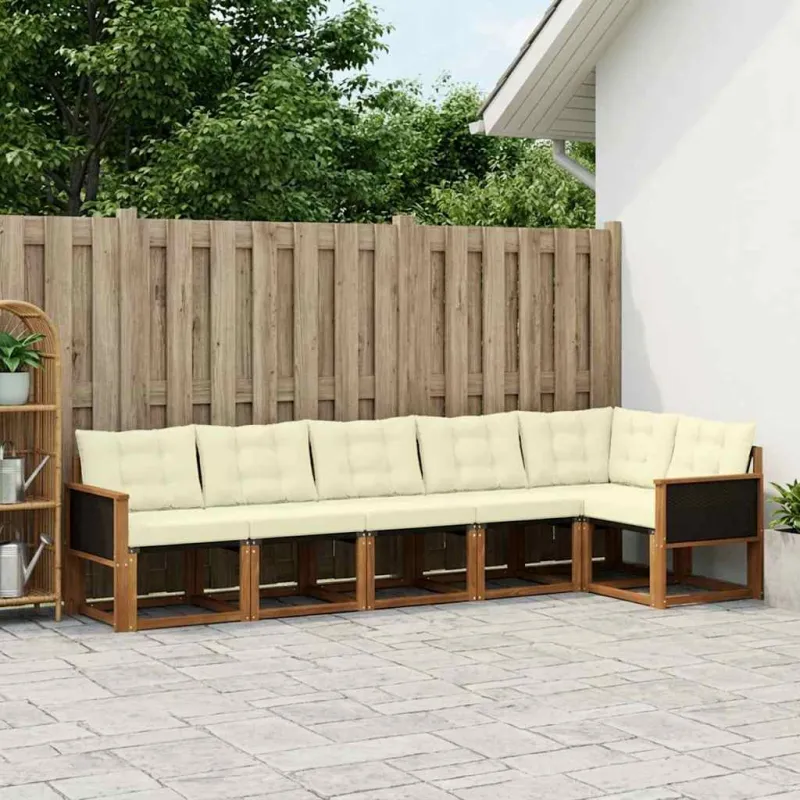 Lauko sofos komplektas su pagalve 6 pcs Natūralus ir grietinėlė