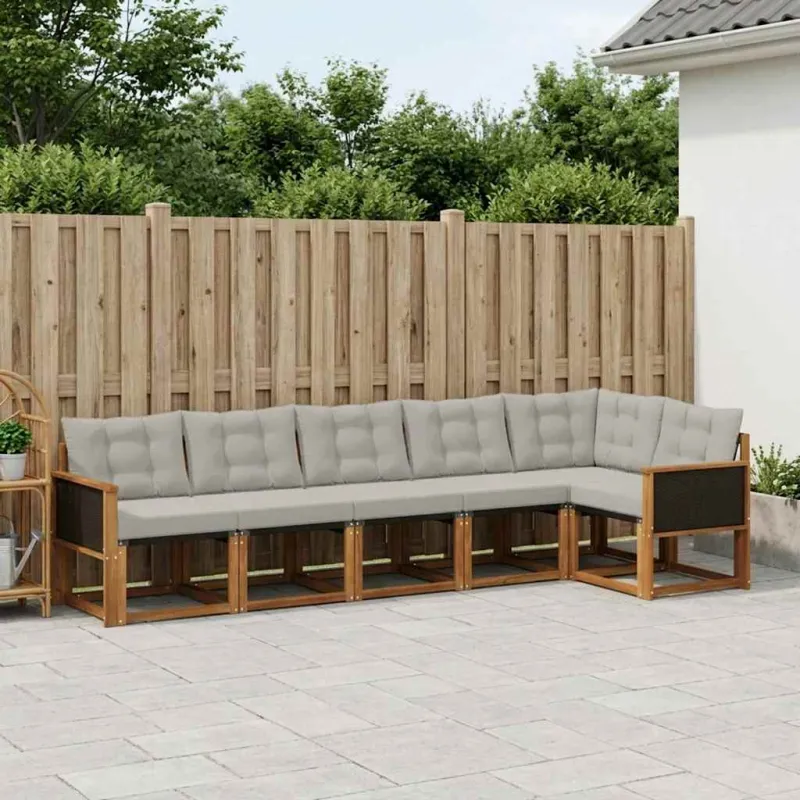 Lauko sofos komplektas 6 pcs Natūrali ir šviesiai pilka
