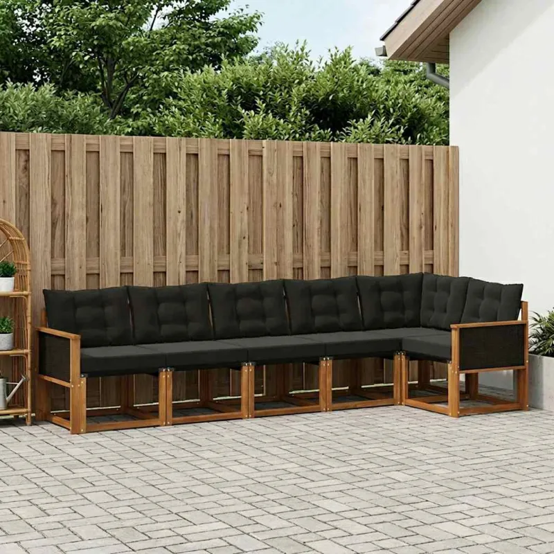 Lauko sofos komplektas su pagalve 6 pcs Natūrali ir juoda