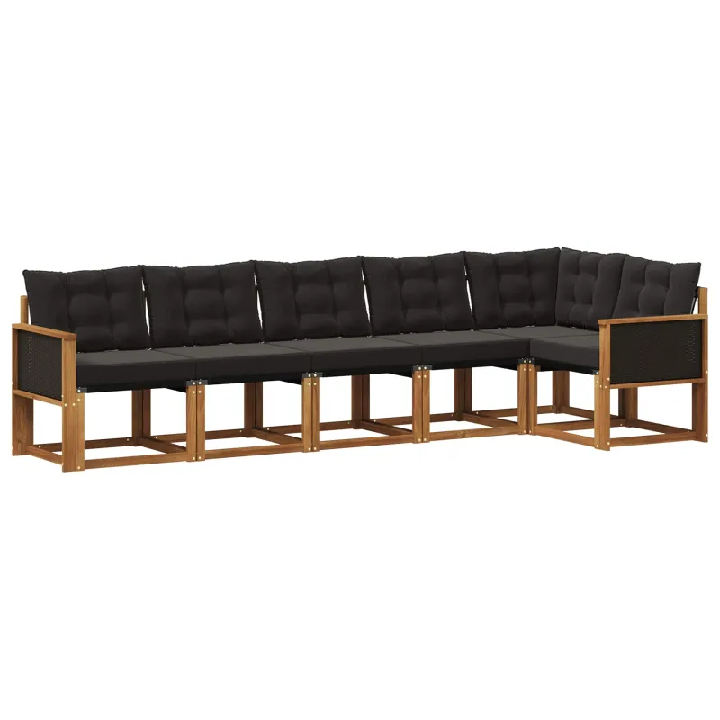 Lauko sofos komplektas su pagalve 6 pcs Natūrali ir juoda