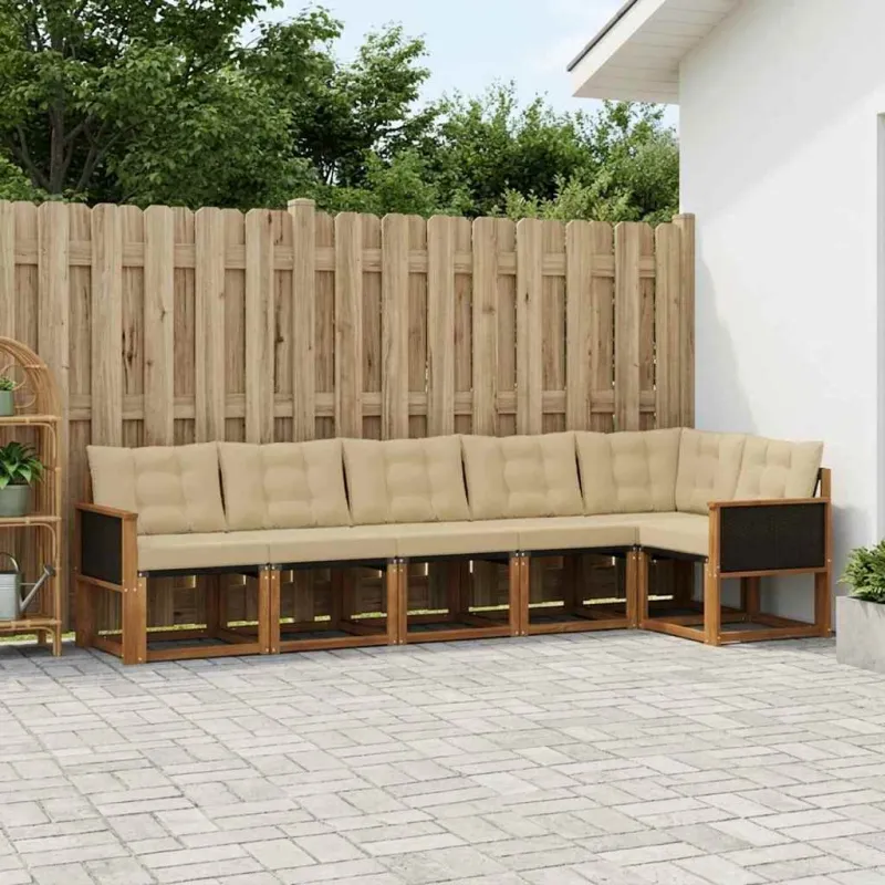 Lauko sofos komplektas su pagalve 6 pcs Natūralus ir bežinis