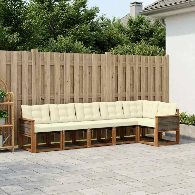 Lauko sofos komplektas su pagalve 6 pcs Natūralus ir grietinėlė