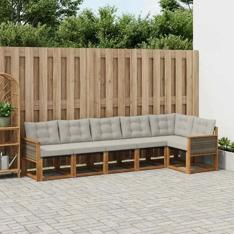 Lauko sofos komplektas 6 pcs Natūrali ir šviesiai pilka