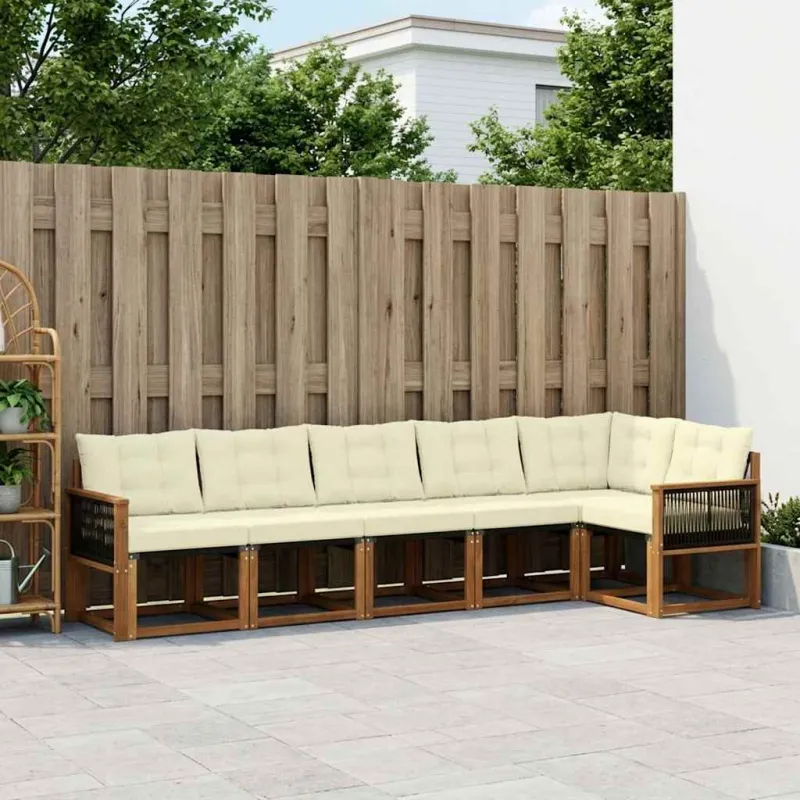 Lauko sofos komplektas su pagalve 6 pcs Natūralus ir grietinėlė