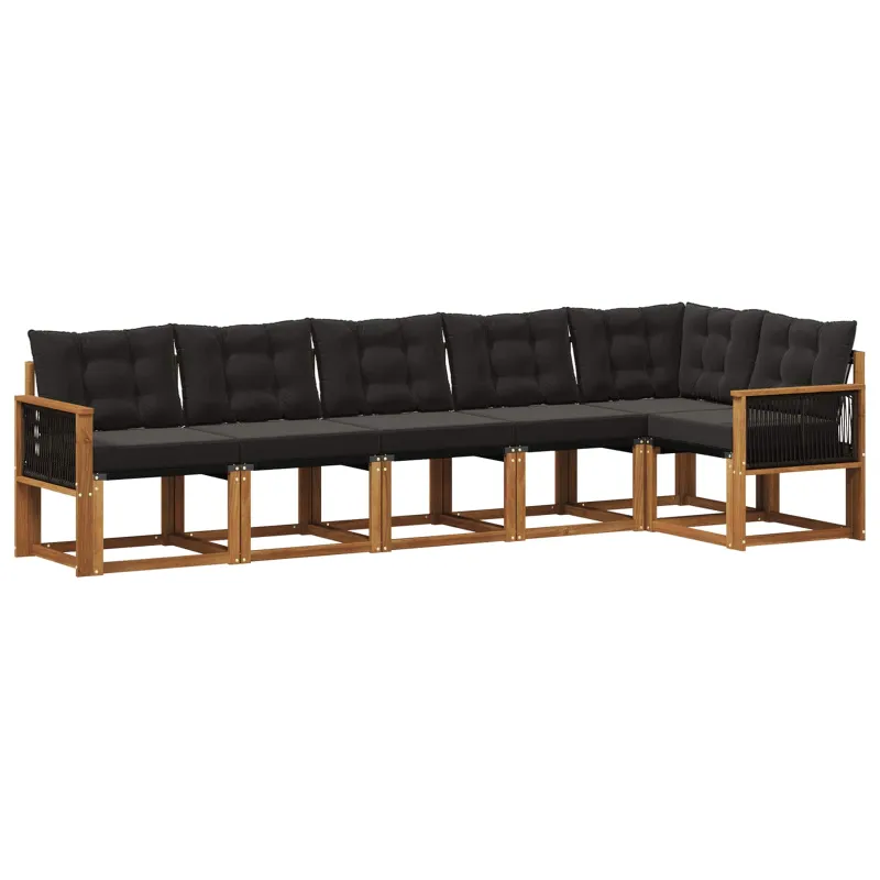 Lauko sofos komplektas su pagalve 6 pcs Natūrali ir juoda