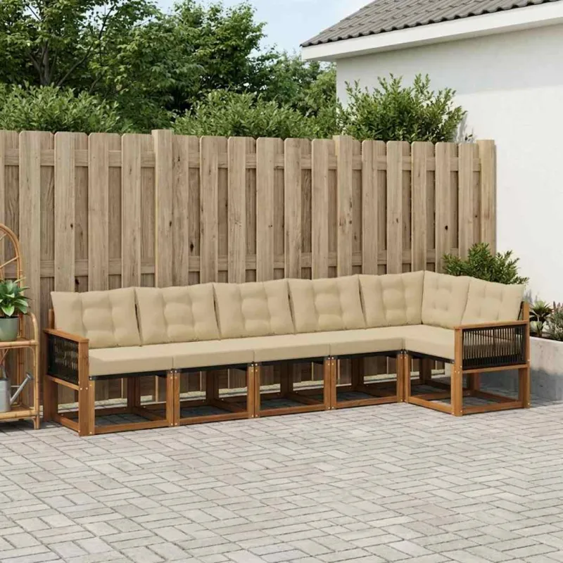 Lauko sofos komplektas su pagalve 6 pcs Natūralus ir bežinis