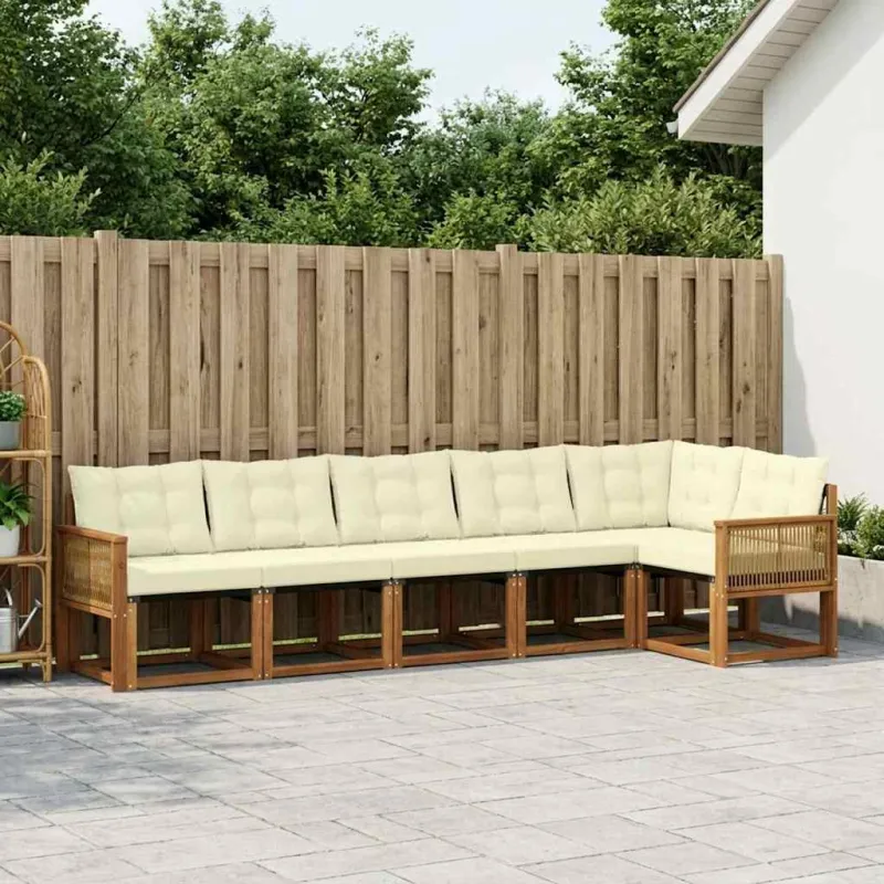 Lauko sofos komplektas su pagalve 6 pcs Natūralus ir grietinėlė