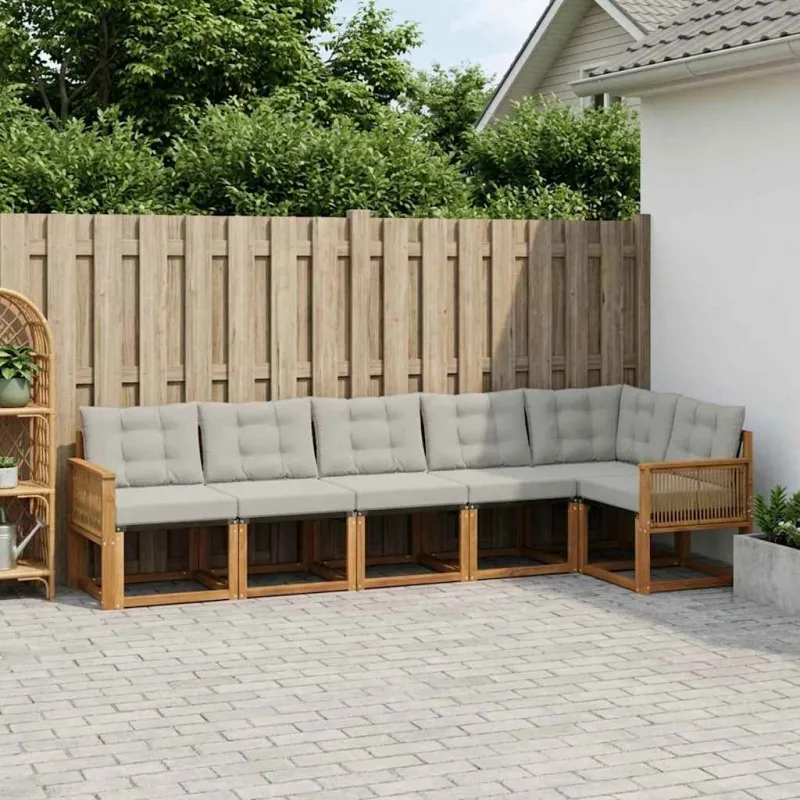 Lauko sofos komplektas 6 pcs Natūrali ir šviesiai pilka