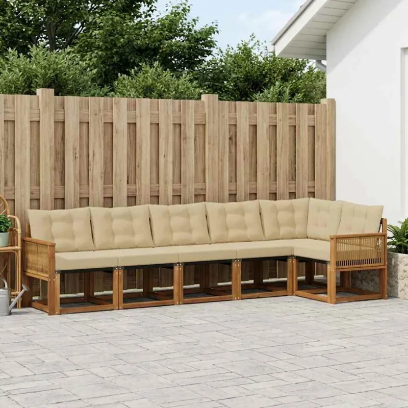 Lauko sofos komplektas 6 pcs Natūralus ir bežinis