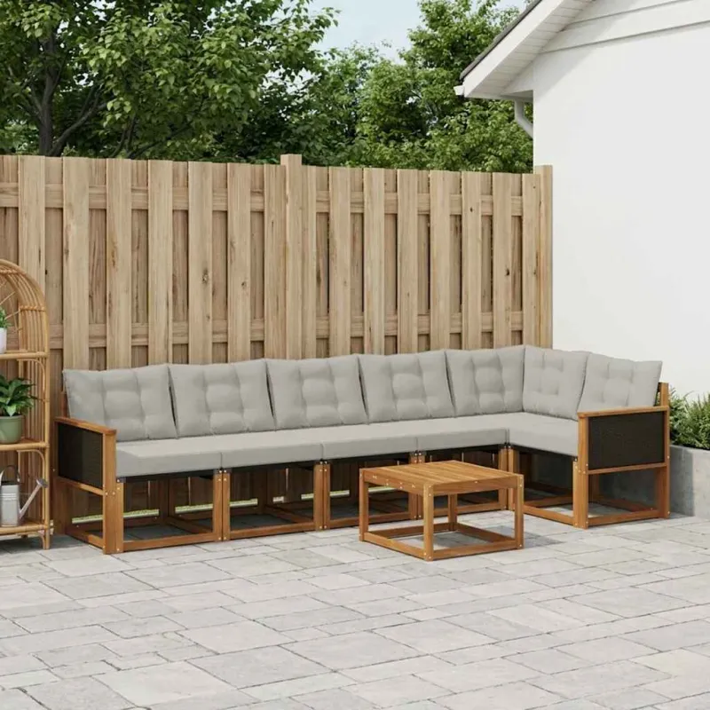 Lauko sofos komplektas 7 pcs Natūrali ir šviesiai pilka