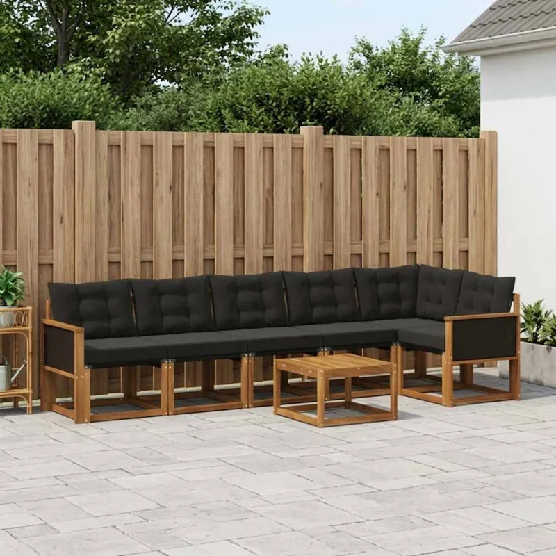 Lauko sofos komplektas su pagalve 7 pcs Natūrali ir juoda