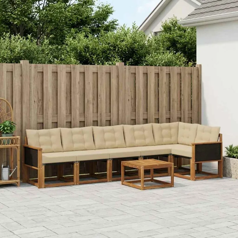 Lauko sofos komplektas su pagalve 7 pcs Natūralus ir bežinis