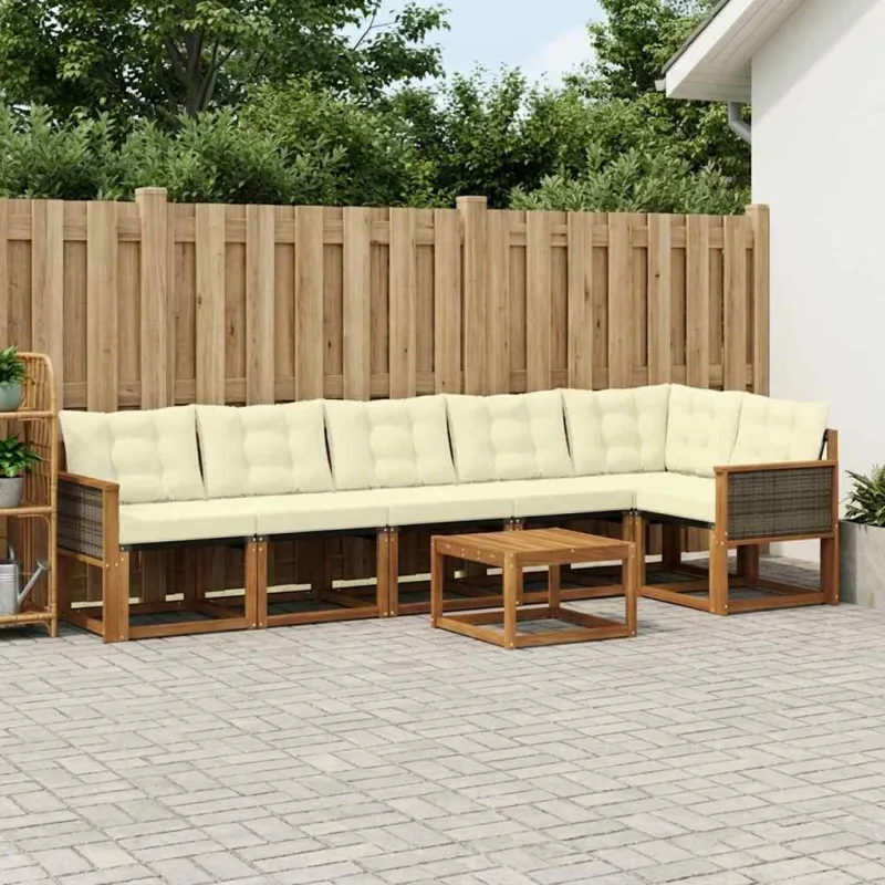 Lauko sofos komplektas su pagalve 7 pcs Natūralus ir grietinėlė