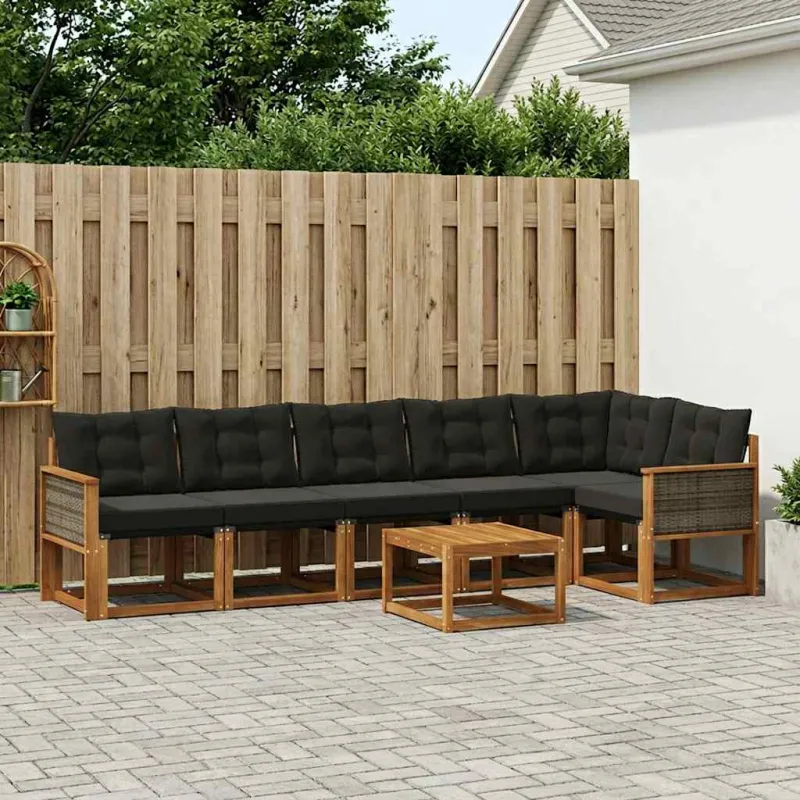 Lauko sofos komplektas su pagalve 7 pcs Natūrali ir juoda